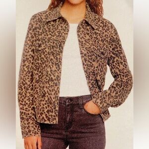 Express Woman’s Small Leopard Print Full Snap Denim Jacket NWT, $98 MSRP